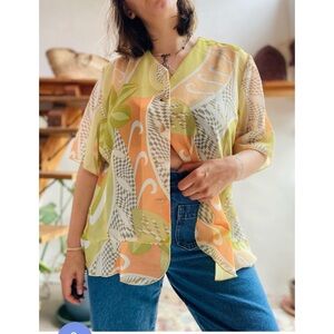 Women's Multicolor Psychedelic Vintage Made in France Patterned Top Pucci Vibes